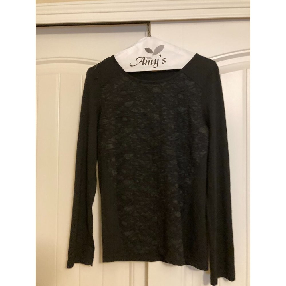 Skies Are Blue Black Polyester Blouse Long Sleeves Lace Inlay Front Medium